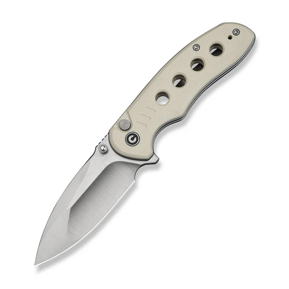 CIVIVI Knives C23085B-2 CIVIVI Triptych Flipper & Thumb Stud & Button Lock Knife Ivory G10 Handle (2.97"" Satin Finished 14C28N Blade)