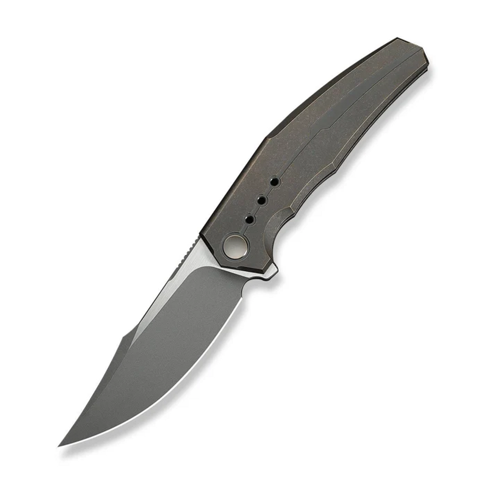 We Knife WE23086-2 WEKNIFE Kyklos Flipper Knife Bronze Titanium Handle (3.79"" Gray Stonewashed Bohler M390 Blade, Satin Flat)