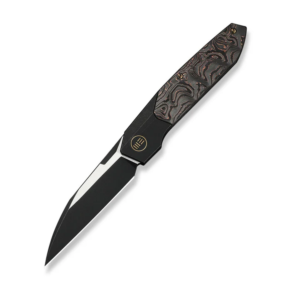 We Knife WE24007-1 WEKNIFE Brr15 Flipper Knife Black Titanium Handle With Copper Foil Carbon Fiber Inlay (3.25"" Black Stonewashed Bohler M390 Blade, Satin Flat)