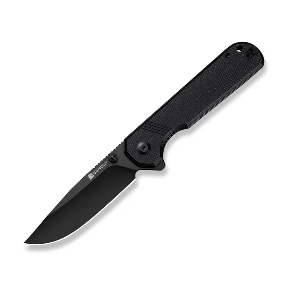 SENCUT S24095-3 SENCUT Aetheris Flipper & Thumb Stud Knife Black Canvas Micarta Handle (3.68"" Black 9Cr18MoV Blade)