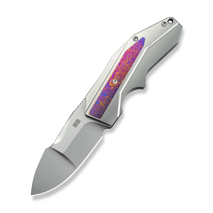 We Knife WE24044-4 WEKNIFE Coral SLT Flipper Knife Polished Bead Blasted Titanium Handle With Timascus Inlay (2.95"" Polished Bead Blasted CPM 20CV Blade)