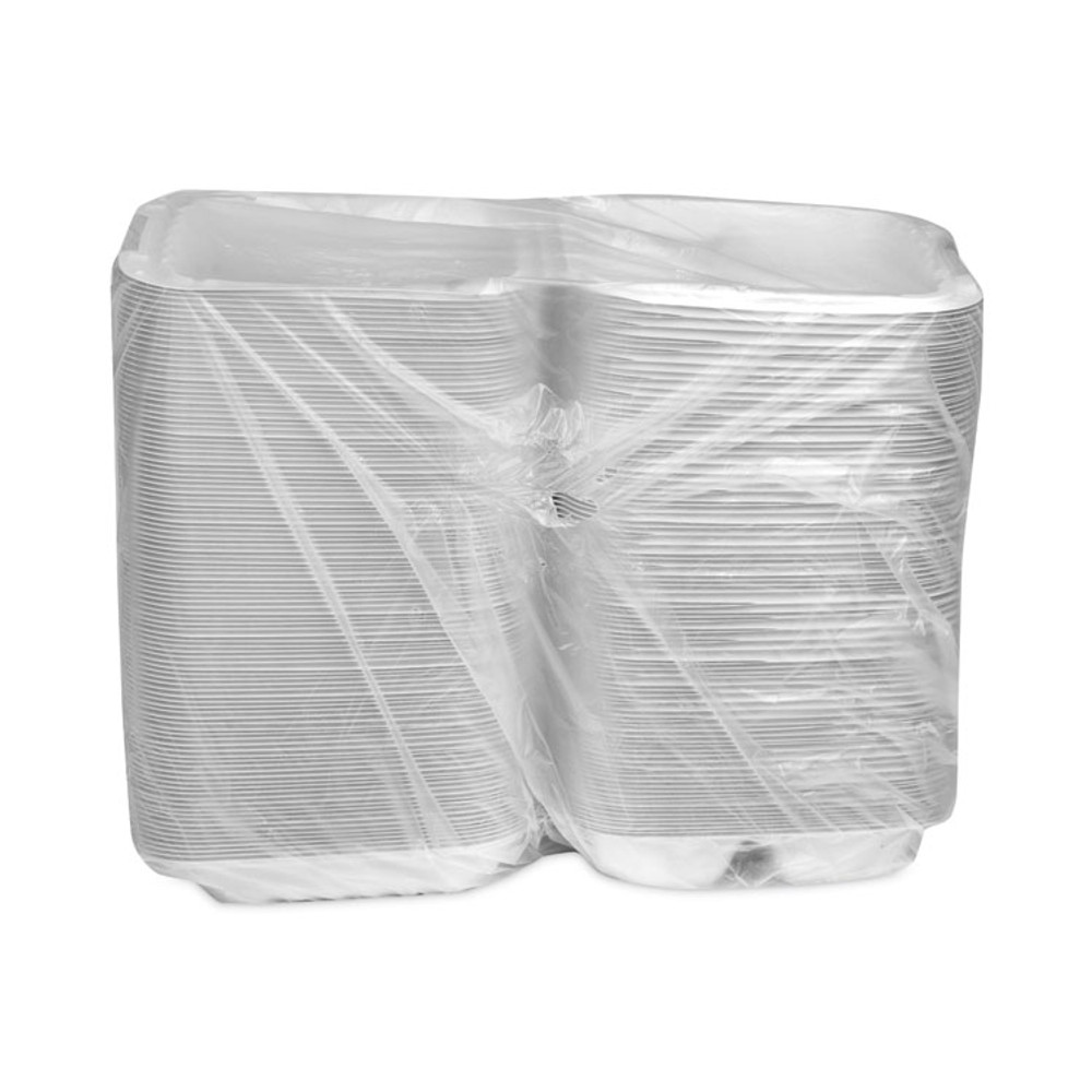 PACTIV EVERGREEN CORPORATION YCN808030000 EarthChoice SmartLock Microwavable MFPP Hinged Lid Container, 3 Compartments, 8.31 x 8.35 x 3.1, White, Plastic, 200/Carton