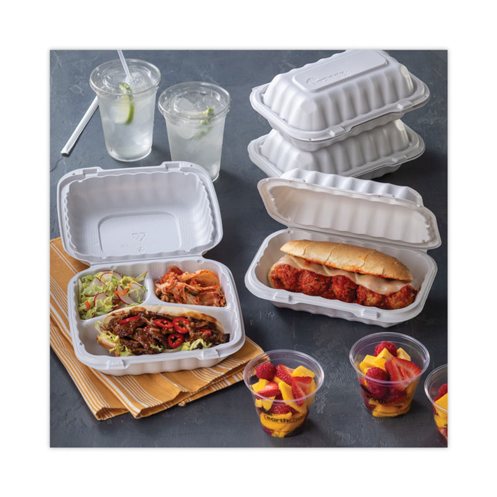 PACTIV EVERGREEN CORPORATION YCN808030000 EarthChoice SmartLock Microwavable MFPP Hinged Lid Container, 3 Compartments, 8.31 x 8.35 x 3.1, White, Plastic, 200/Carton