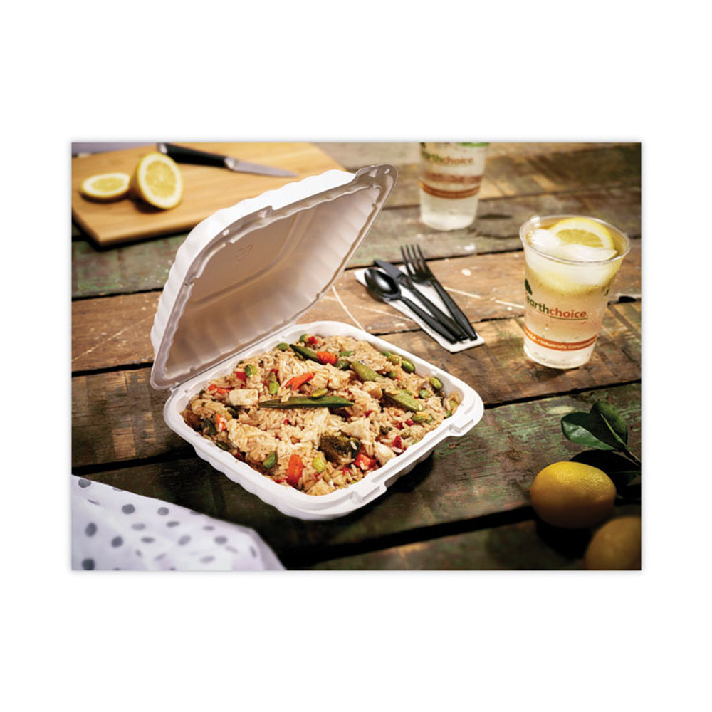 PACTIV EVERGREEN CORPORATION YCN808030000 EarthChoice SmartLock Microwavable MFPP Hinged Lid Container, 3 Compartments, 8.31 x 8.35 x 3.1, White, Plastic, 200/Carton