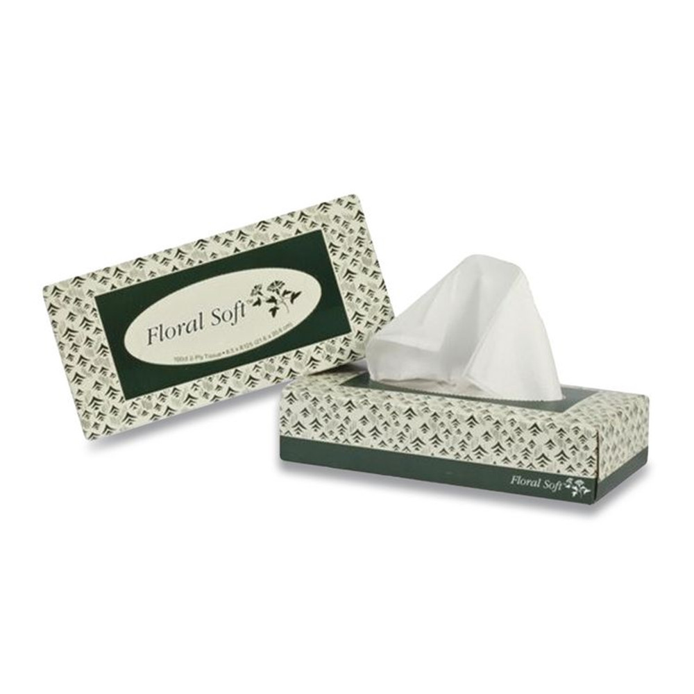 AMERICAN PAPER CONVERTING Floral Soft® F100 White Facial Tissue, 2-Ply, 100 Sheets/Box, 30 Boxes/Carton