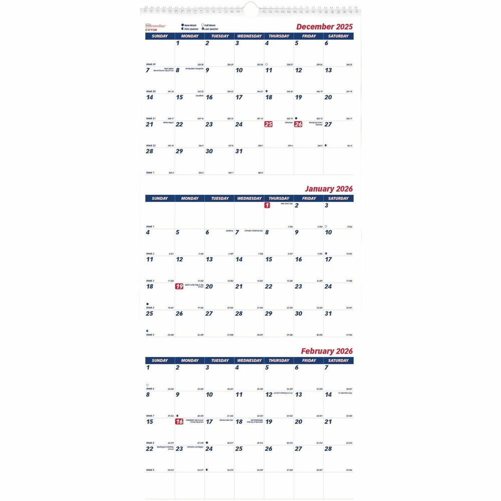 Dominion Blueline, Inc Brownline C171128 Brownline 3-Month Quick View Wall Calendar