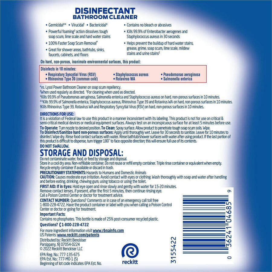 Reckitt Benckiser plc Professional Lysol 04685 Professional Lysol Disinfectant Bathroom Cleaner