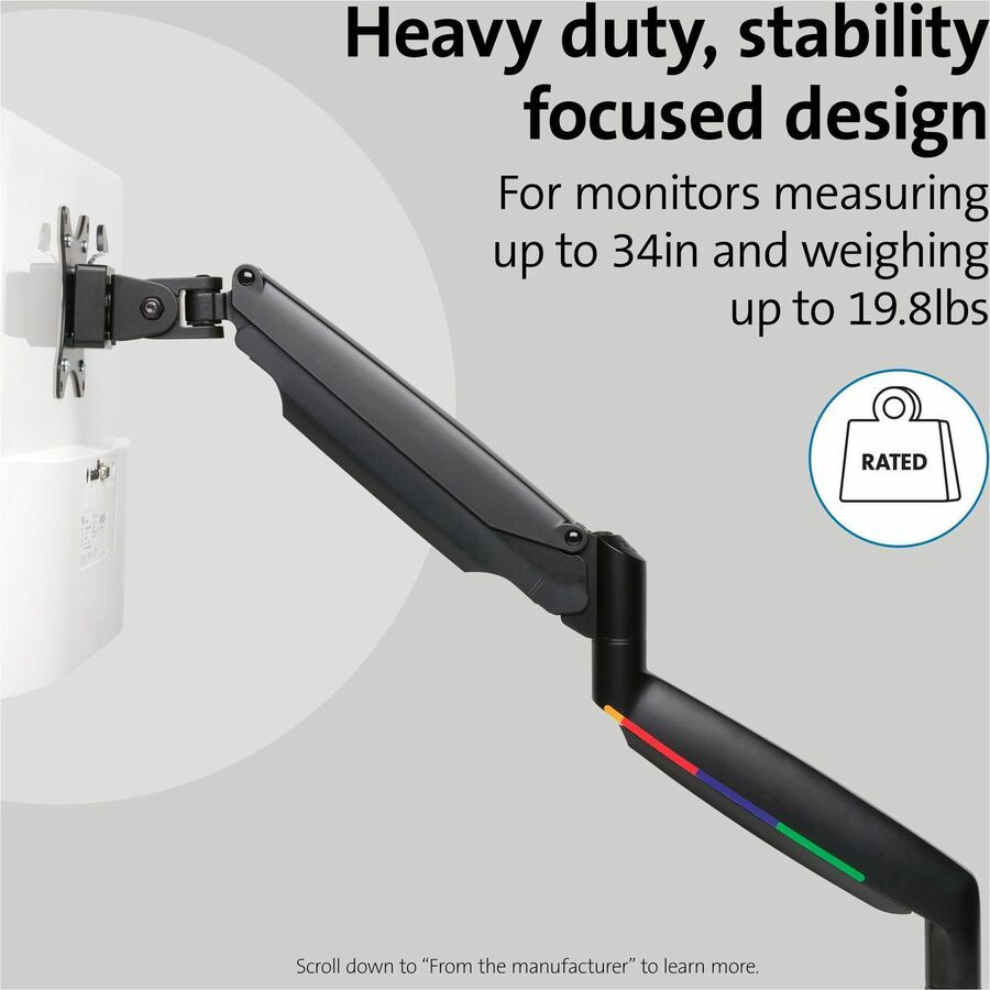 ACCO Brands Corporation Kensington 59600 Kensington SmartFit Mounting Arm for Monitor, Curved Screen Display, Flat Panel Display - Black - Landscape/Portrait