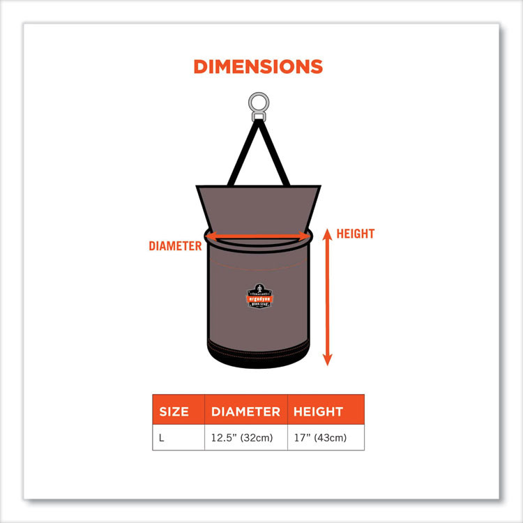 TENACIOUS HOLDINGS, INC. ergodyne® 15974 Arsenal 5974 Hoist Bucket Tool Bag with Swiveling Carabiner and Zipper Top, 12.5 x 12.5 x 17, Gray