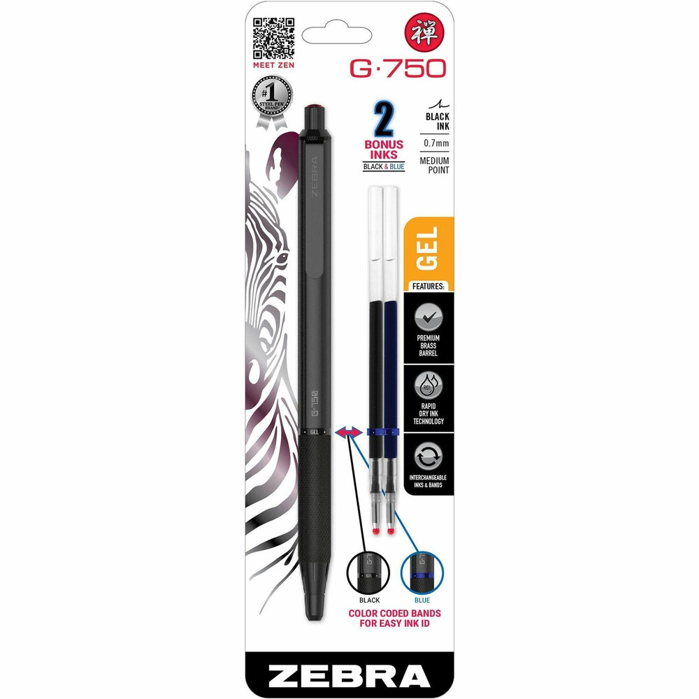Zebra Pen Corporation Zebra Pen 49811 Zebra Pen G-750 Gel Retractable 0.7mm Black 1Pk