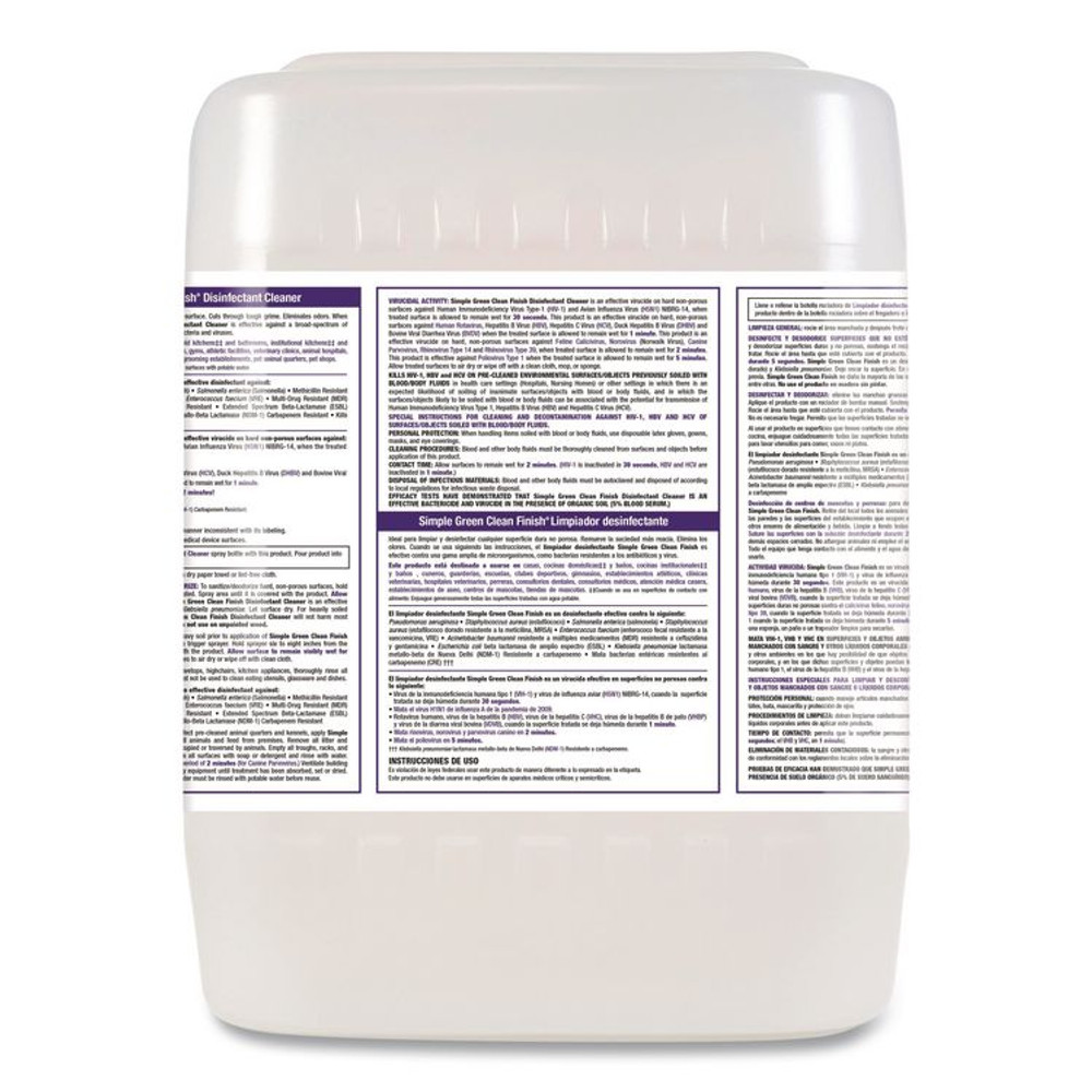 SUNSHINE MAKERS, INC. Simple Green® 2800005 Clean Finish Disinfectant Cleaner, Herbal Scent, 5 gal Pail