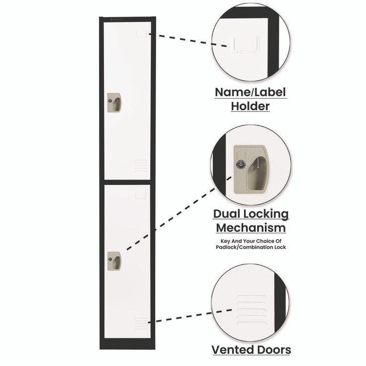 ADIROFFICE I629202BW Steel Storage Locker, 2 Compartment, 12 x 12 x 72, Black Body/White Doors