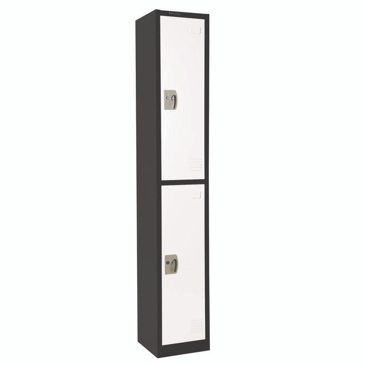 ADIROFFICE I629202BW Steel Storage Locker, 2 Compartment, 12 x 12 x 72, Black Body/White Doors