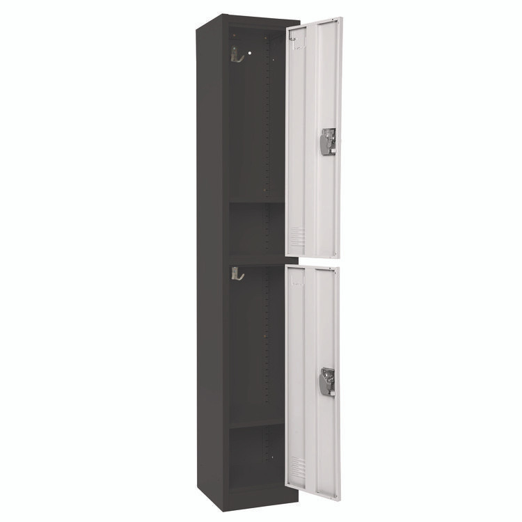 ADIROFFICE I629202BW Steel Storage Locker, 2 Compartment, 12 x 12 x 72, Black Body/White Doors