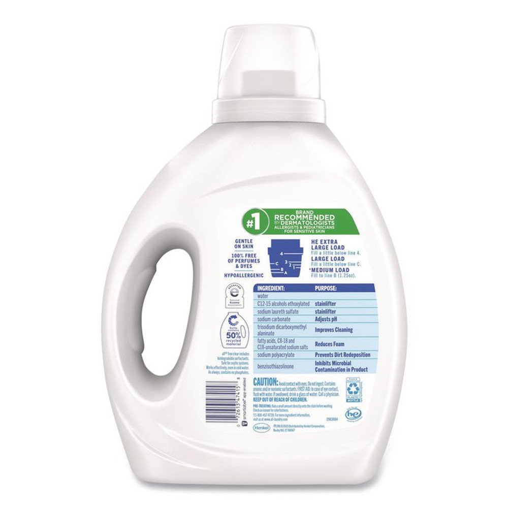 VEND-RITE MANUFACTURING CO all® 47415 Free Clear HE Laundry Detergent, 58 Loads, Unscented, 73 oz Bottle, 6/Carton