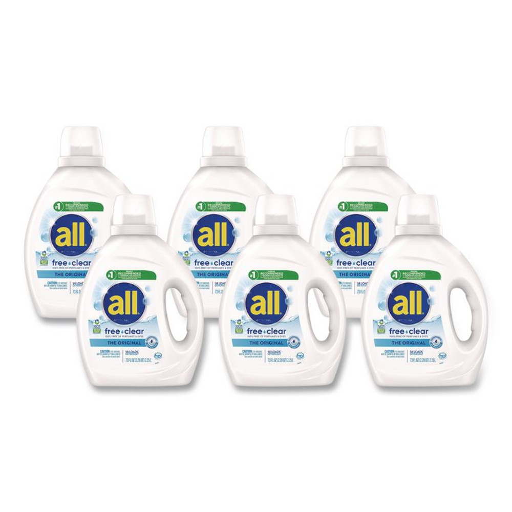 VEND-RITE MANUFACTURING CO all® 47415 Free Clear HE Laundry Detergent, 58 Loads, Unscented, 73 oz Bottle, 6/Carton