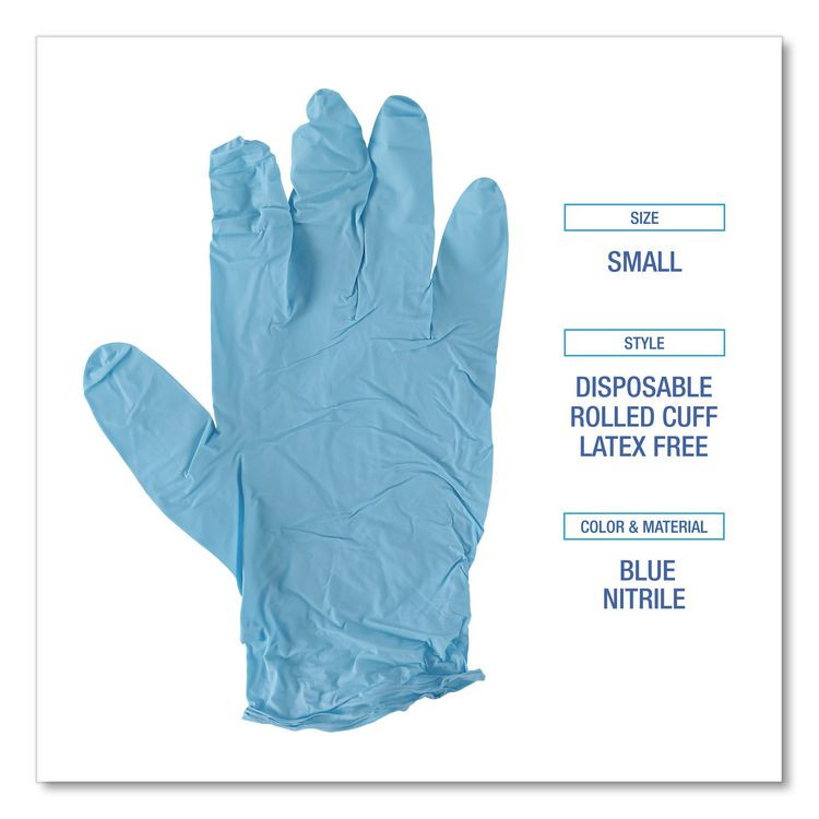BOARDWALK 382XSCTA Disposable Examination Nitrile Gloves, Powder-Free, X-Small, 5 mil Thick, 9.5" Long, Blue, 100/Box, 10 Boxes/Carton