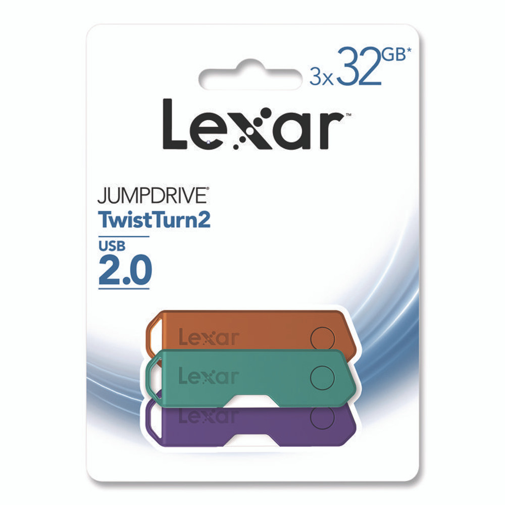 LEXAR MEDIA INC. 24388082 Twist Turn2 USB 2.0 Flash Drive, 32 GB, Orange/Purple/Teal, 3/Pack