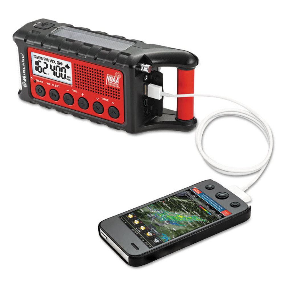 MIDLAND RADIO ER310 ER310 Weather Alert Radio, 32 Hour Run Time, Red