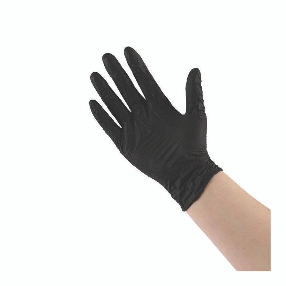 BOARDWALK 396XSCTA 396 Series Disposable General-Purpose Nitrile Gloves, Powder-Free, X-Small, 4.4 mil Thick, 9.5" Long, Black, 100/Box,10 BX/CT
