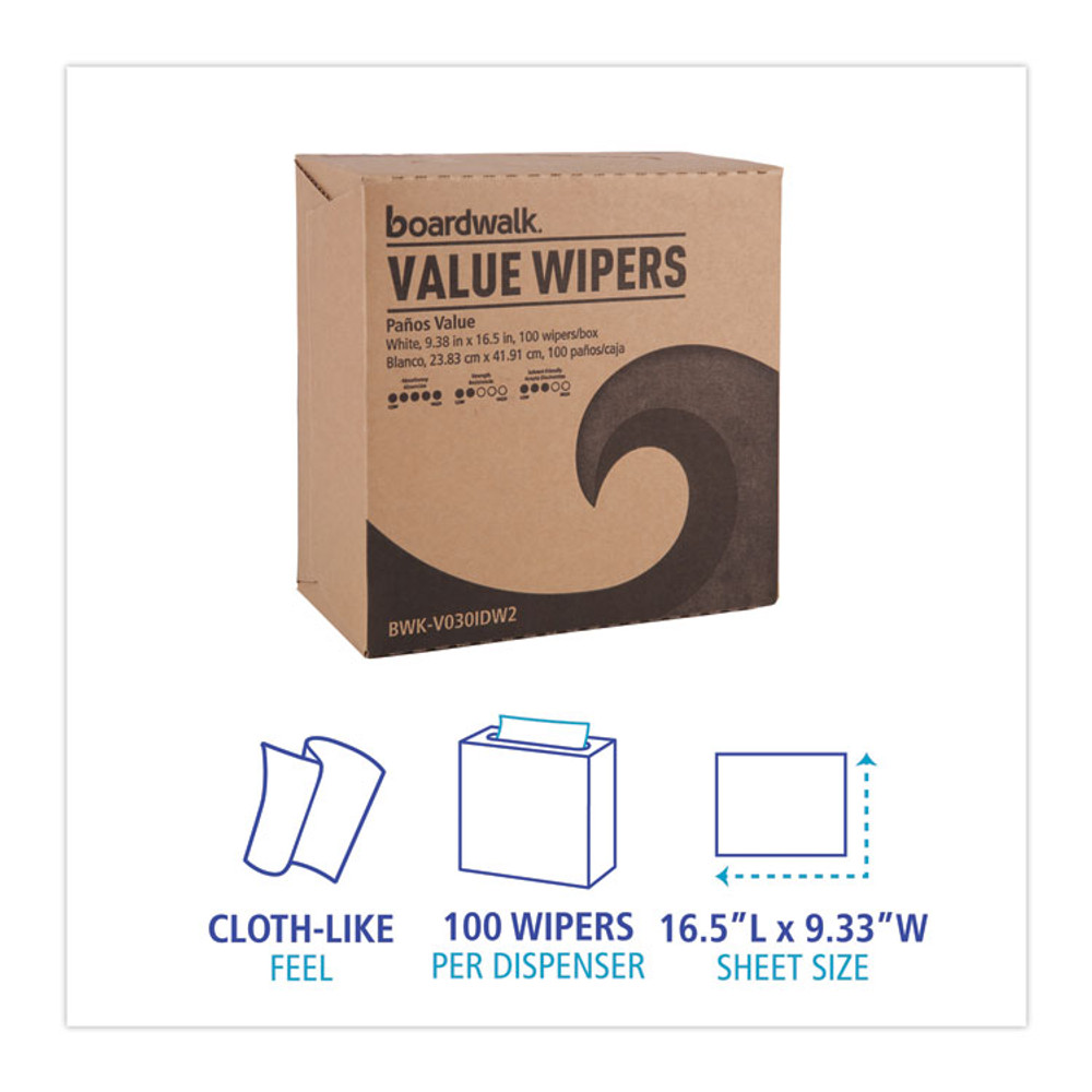 BOARDWALK V030IDW2 DRC Wipers, 9.33 x 16.5, White, 100 Dispenser Packs, 9 Dispenser Packs/Carton
