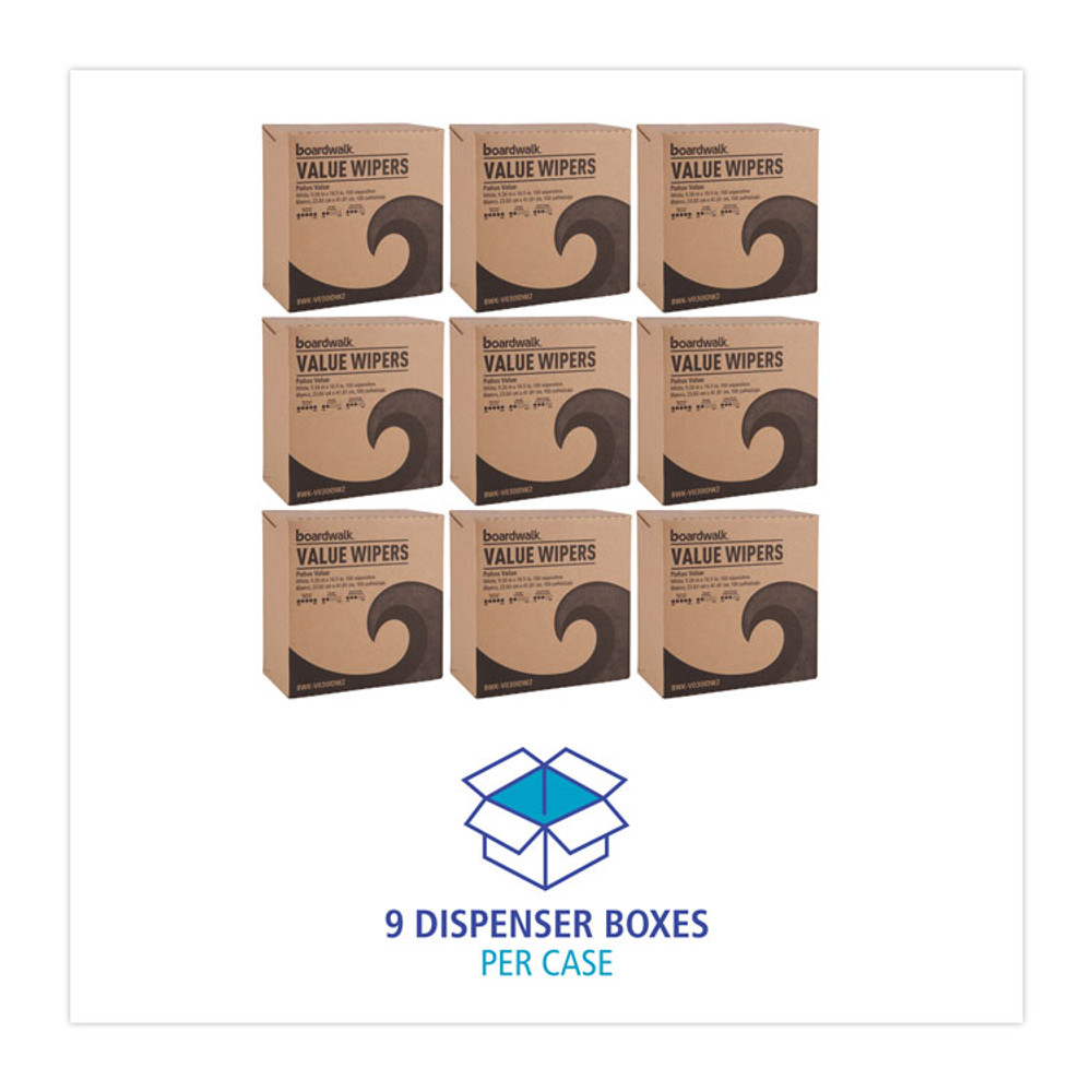 BOARDWALK V030IDW2 DRC Wipers, 9.33 x 16.5, White, 100 Dispenser Packs, 9 Dispenser Packs/Carton
