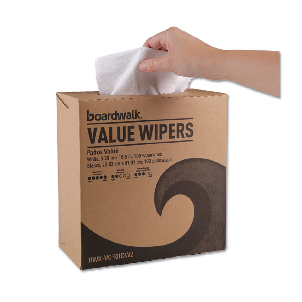 BOARDWALK V030IDW2 DRC Wipers, 9.33 x 16.5, White, 100 Dispenser Packs, 9 Dispenser Packs/Carton