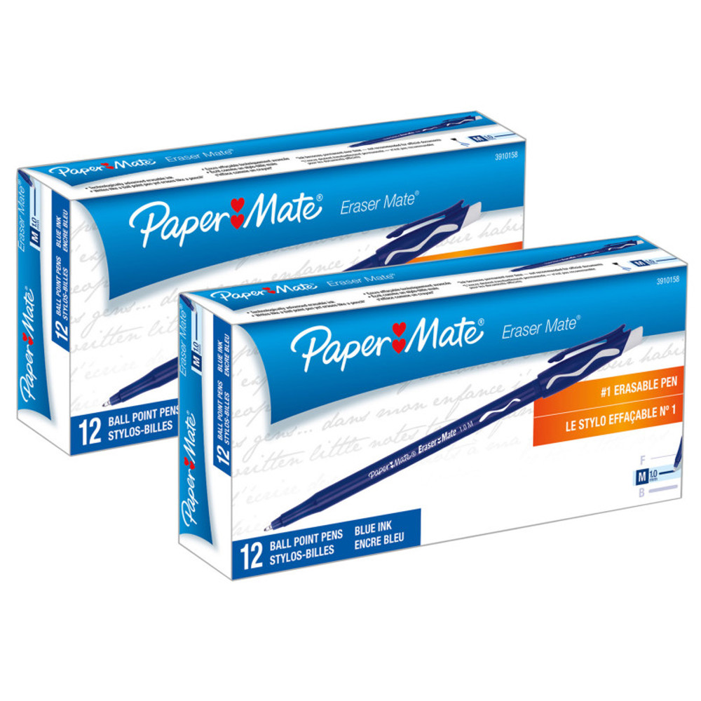 NEWELL BRANDS DISTRIBUTION LLC Paper Mate® Eraser Mate® Pen, Blue, 12 Per Pack, 2 Packs