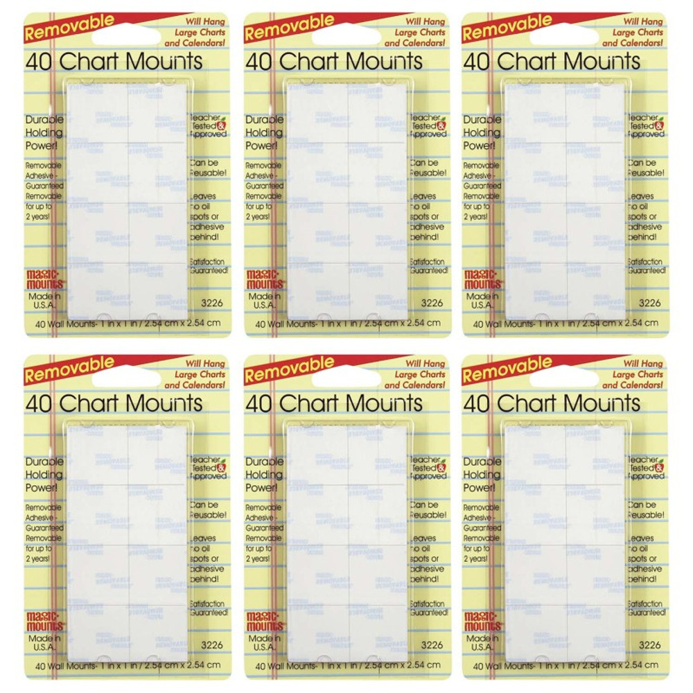 MILLER STUDIO Magic-Mounts® Chart Mounts, 1" x 1", 40 Per Pack, 6 Packs