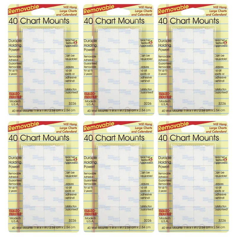 MILLER STUDIO Magic-Mounts® Chart Mounts, 1" x 1", 40 Per Pack, 6 Packs