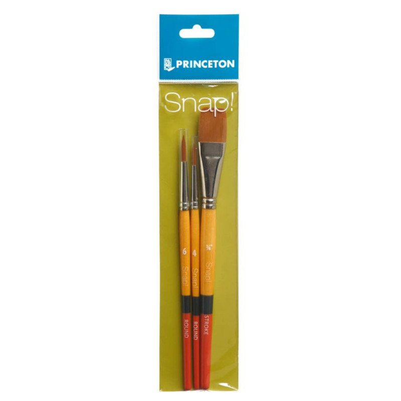 DIXON FINE ART Princeton Snap! Brush Set No. 2, Synthetic Bristles, Short Handle Mixed Media Paintbrush, Multicolor, 3 Pieces