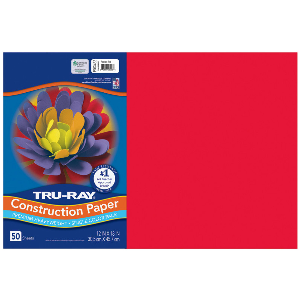DIXON TICONDEROGA CO Tru-Ray® Construction Paper, Heavyweight, Festive Red, 12" x 18", 50 Sheets