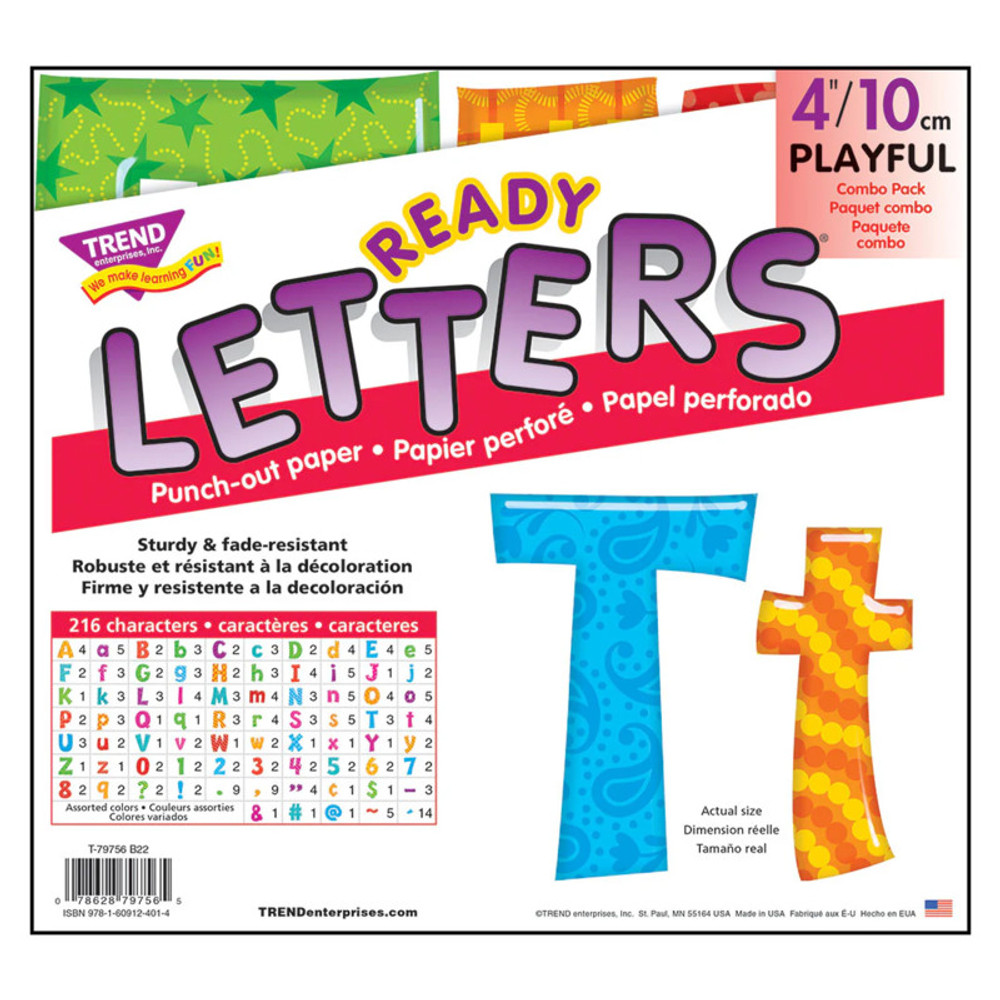 TREND ENTERPRISES INC. TREND Colorful Patterns 4-Inch Playful Uppercase/Lowercase Combo Pack (EN/SP) Ready Letters®