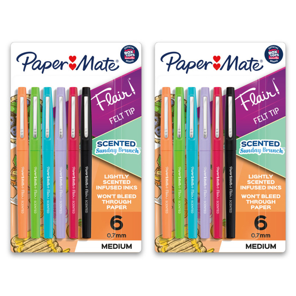 NEWELL BRANDS DISTRIBUTION LLC Paper Mate® Flair, Scented Felt Tip Pens, Assorted Sunday Brunch Scents & Colors, 0.7mm, 6 Per Pack, 2 Packs