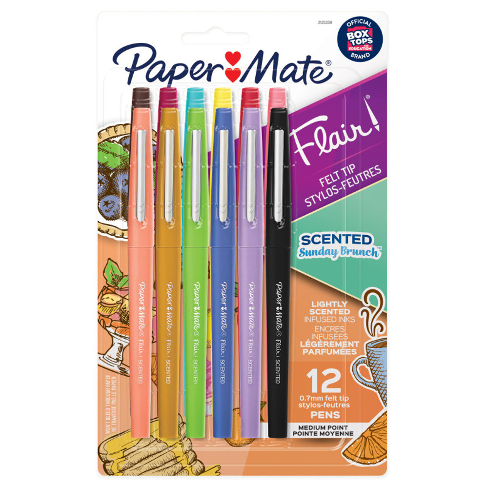 NEWELL BRANDS DISTRIBUTION LLC Paper Mate® Flair, Scented Felt Tip Pens, Assorted Sunday Brunch Scents & Colors, 0.7mm, 12 Count