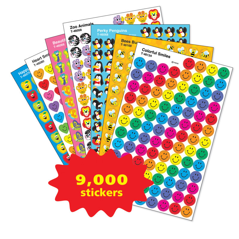 TREND ENTERPRISES INC. TREND SuperSpots® & SuperShapes Stickers Assortment Pack, 100 Stickers Per Sheet, 90 Sheets