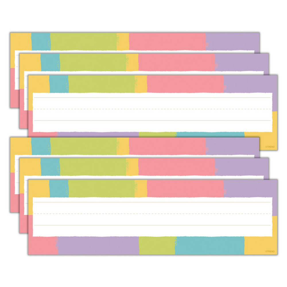 TREND ENTERPRISES INC. TREND Cheerful Stripes Desk Toppers® Name Plates, 36 Per Pack, 6 Packs