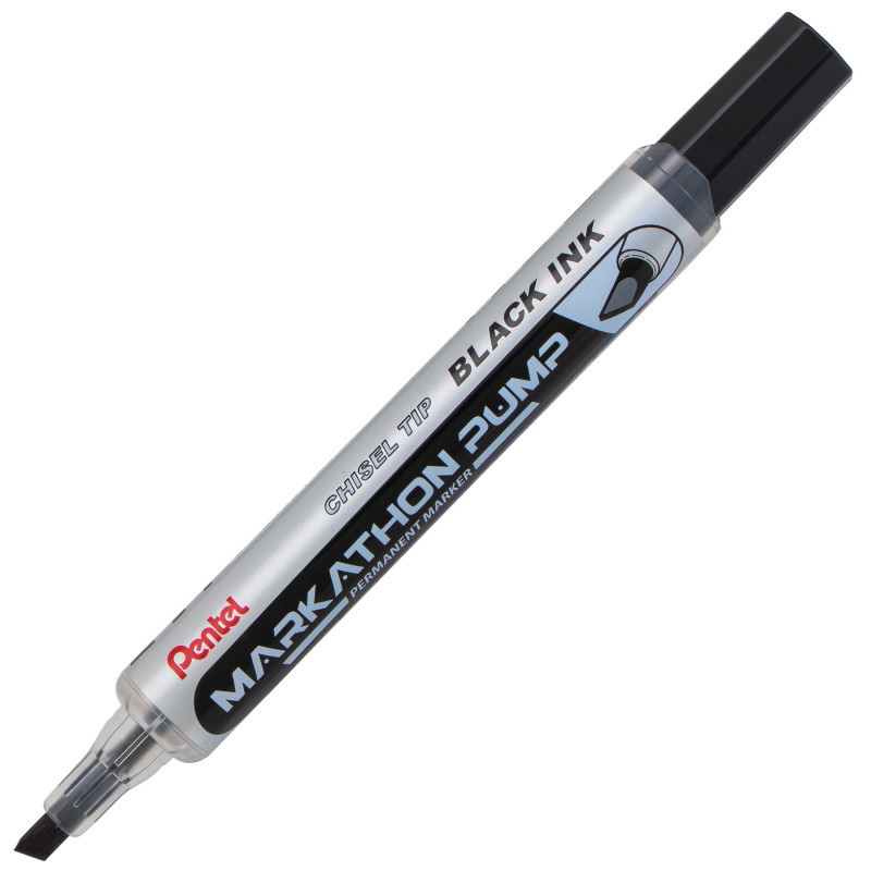PENTEL OF AMERICA Pentel® Markathon Pump Permanent Marker, Chisel Tip, Black Ink, 1 Dozen