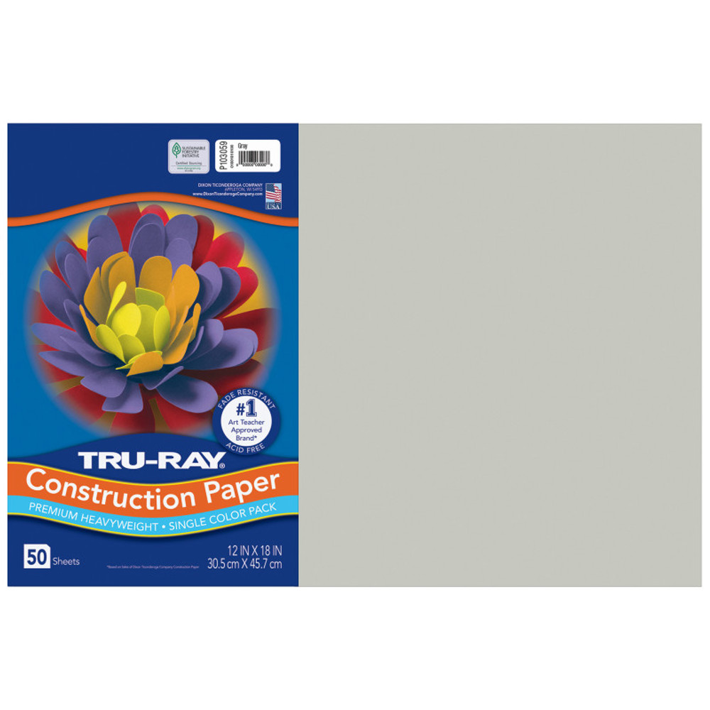 DIXON TICONDEROGA CO Tru-Ray® Construction Paper, Heavyweight, Gray, 12" x 18", 50 Sheets