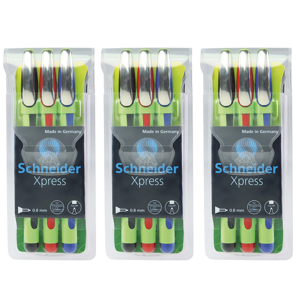 REDIFORM INC Schneider® Xpress Fineliner Pen, Fiber Tip, 0.8 mm, 3 Colors Per Pack, 3 Packs