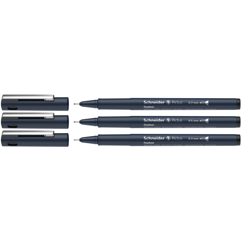 REDIFORM INC Schneider® Pictus Fineliners, Wallet, 3 Pieces, Black Ink, Assorted Sizes