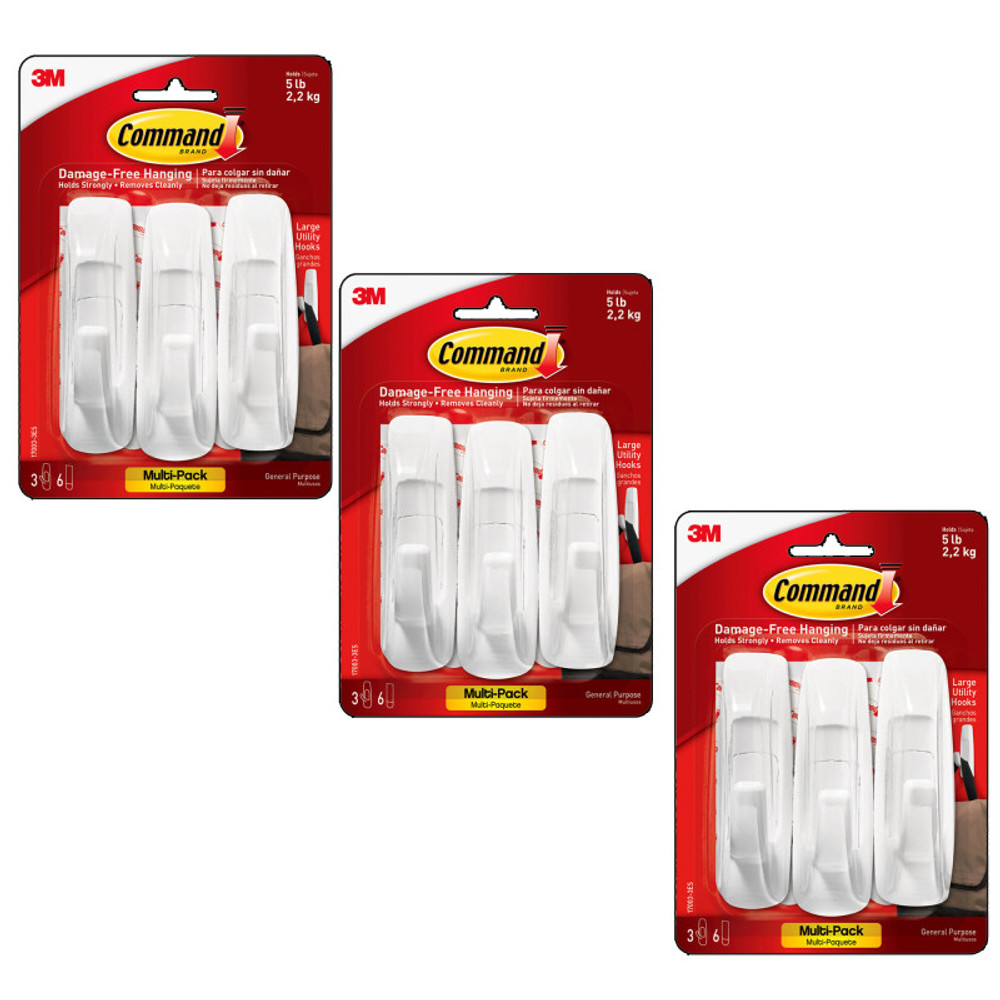 3M COMPANY 3M® Command™ Large Utility Hooks Multi-Pack, 3 Per Pack, 3 Packs