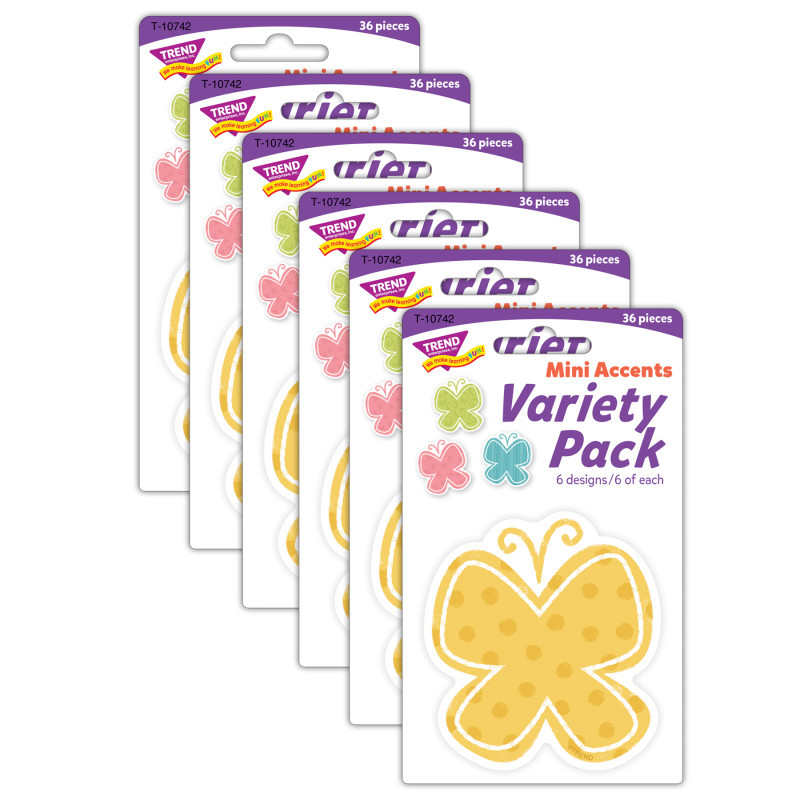 TREND ENTERPRISES INC. TREND Garden Butterflies Mini Accents Variety Pack, 36 Per Pack, 6 Packs