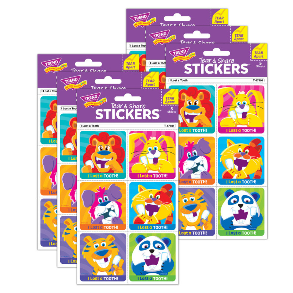 TREND ENTERPRISES INC. TREND I Lost A Tooth Tear & Share Stickers®, 30 Per Pack, 6 Packs