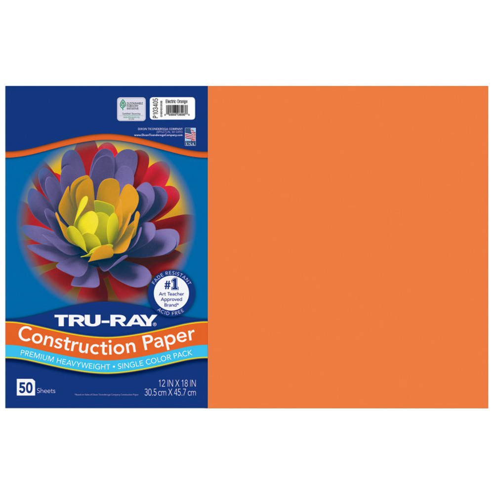DIXON TICONDEROGA CO Tru-Ray® Construction Paper, Heavyweight, Electric Orange, 12" x 18", 50 Sheets