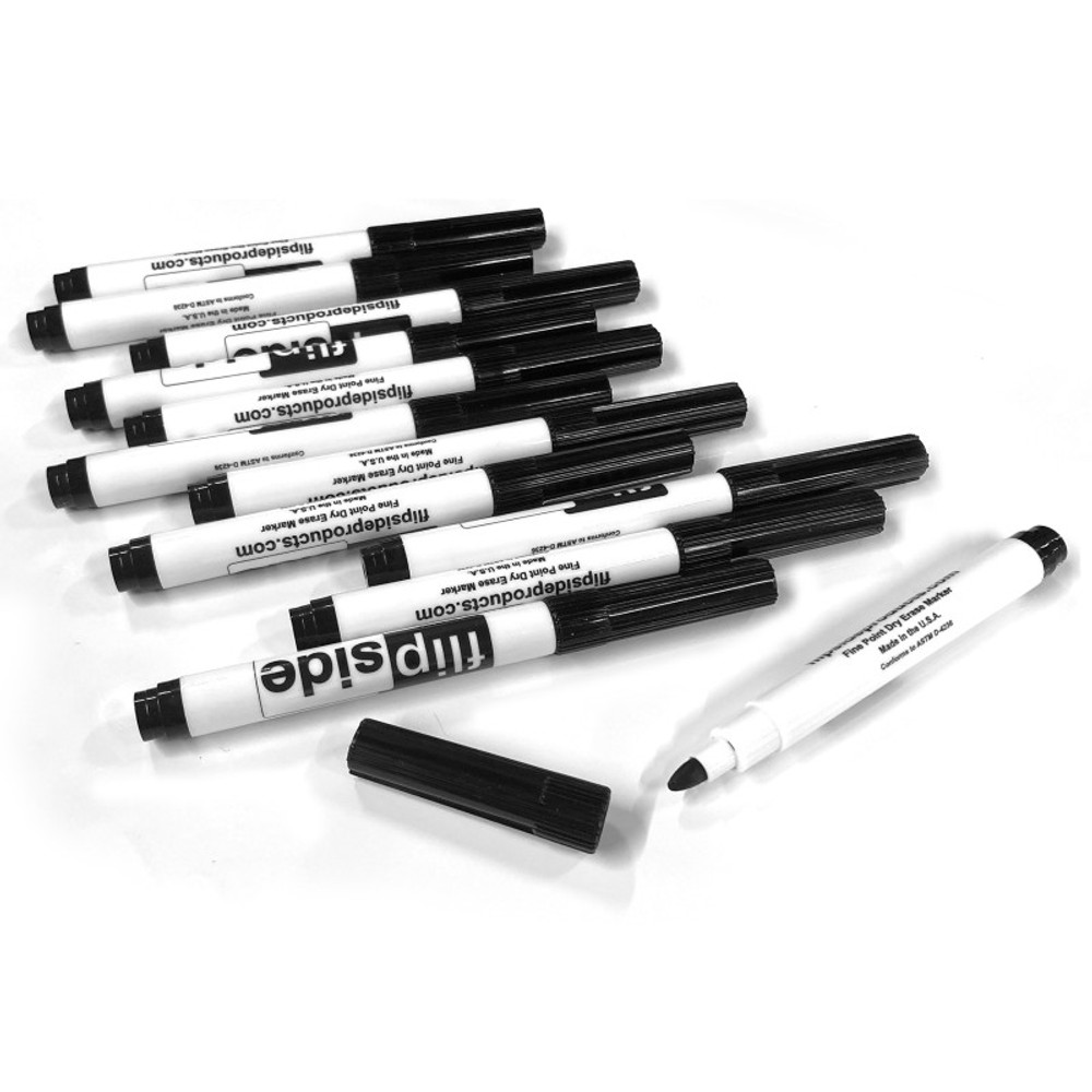 FLIPSIDE Flipside Products Dry Erase Fine Point Markers, Black, Pack of 12