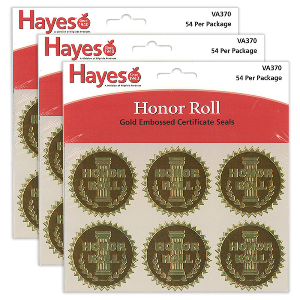 FLIPSIDE Hayes Publishing Gold Foil Embossed Seals, Honor Roll, 54 Per Pack, 3 Packs