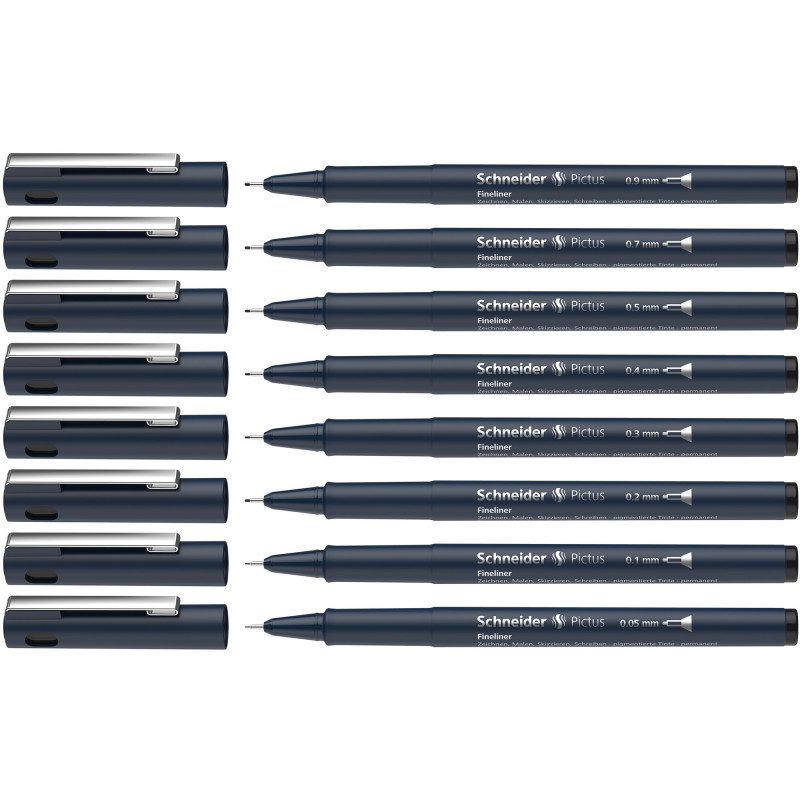 REDIFORM INC Schneider® Pictus Fineliners, Wallet, 8 Pieces, Black Ink, Assorted Sizes