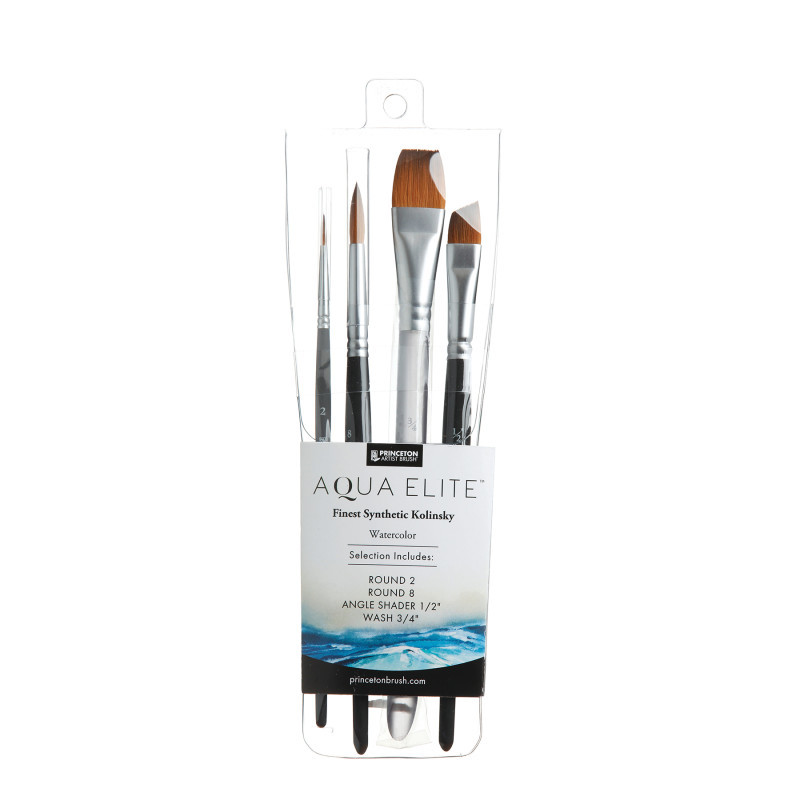 DIXON FINE ART Princeton Aqua Elite Brush Set, Synthetic Bristles, Short Handle Watercolor Paintbrush, Matte Black, 4 Pieces