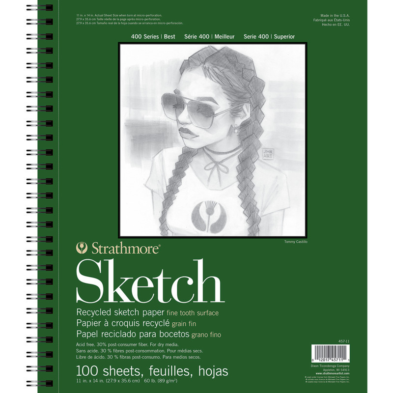 DIXON FINE ART Strathmore 400 Series Sketch Pad, Recycled, Side Wire Binding, 100 Sheet, 11x14 inch, 1 Count